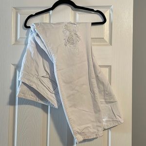 Judy Blue, white denim with lace distressing